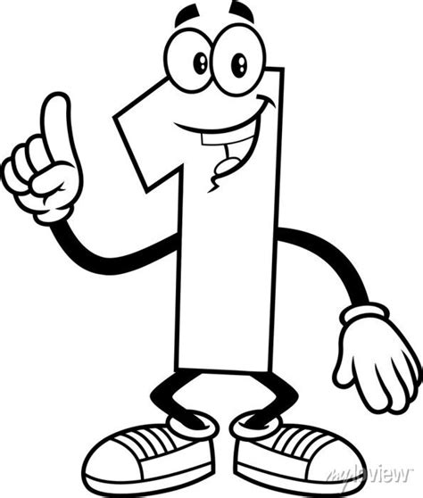 Outlined funny number one 1 cartoon character showing hand number ...