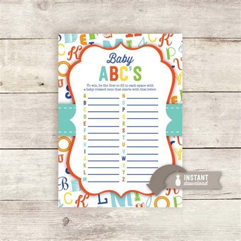 Baby ABC Game ABC Baby Shower Design Instant Download | Etsy