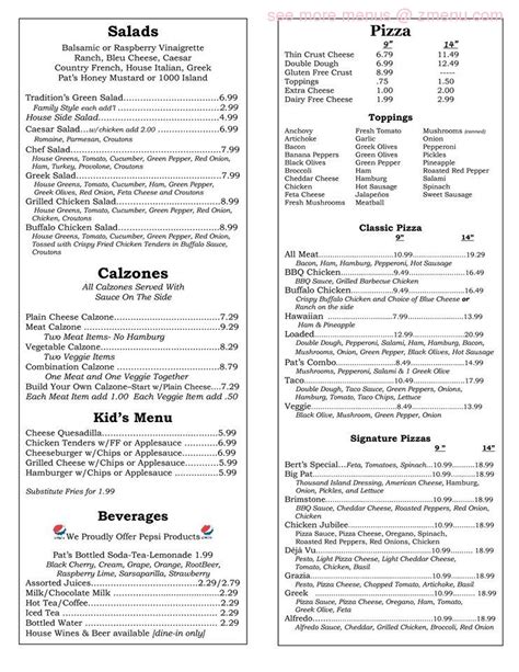 Menu at Pat's Pizza pizzeria, Holden, 1 Main Rd