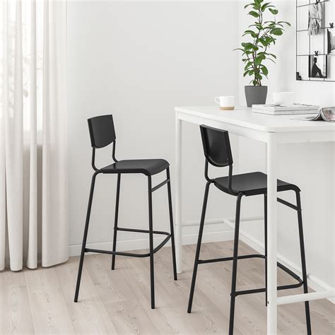 STIG Bar stool with backrest, black/black, 74 cm - IKEA