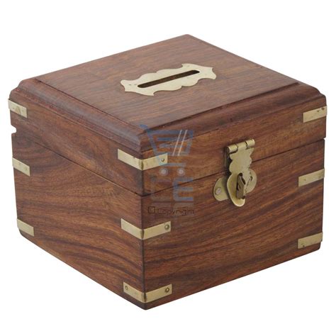 Wooden Money Box with Brass Corners Handmade Treasure Chest Home Gift Lockable | eBay