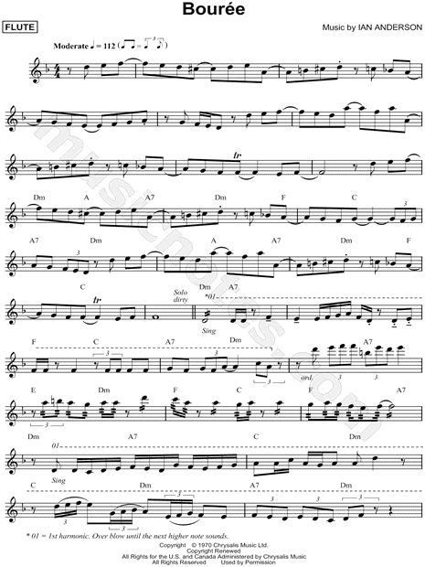 Jethro Tull "Bouree" Sheet Music (Flute Solo) in D Minor (transposable ...