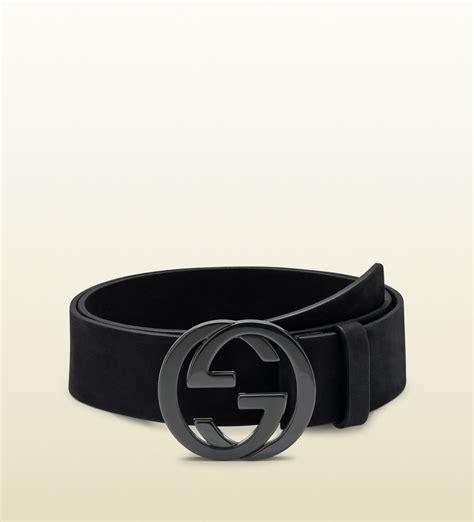 Gucci Black Suede Belt With Interlocking G Buckle in Black for Men | Lyst