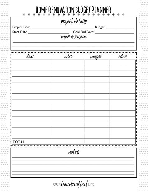 Home Renovation Planner - Free Printable DIY Home Reno Project Planner - Our Handcrafted Life