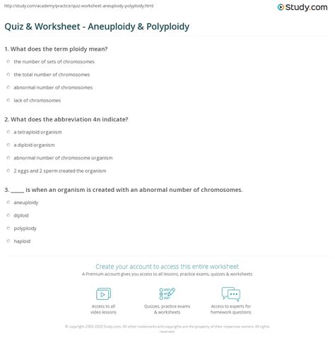 Quiz & Worksheet - Aneuploidy & Polyploidy | Study.com