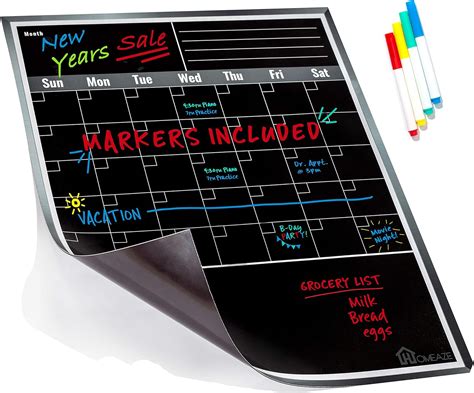 Amazon.com: Large Dry Erase Monthly Magnetic Calendar Set for Refrigerator, Magnetic Black Board ...