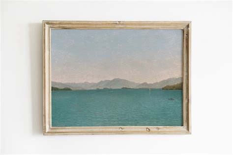 Antique Lake Oil Painting Lake George Painting Landscape NY Painting Vintage Art Blue Lake With ...