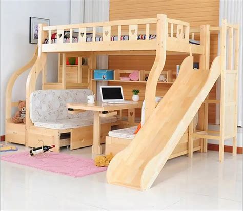 Children Beds multi function environmental children bunk bed wooden beds with study desk drawer ...