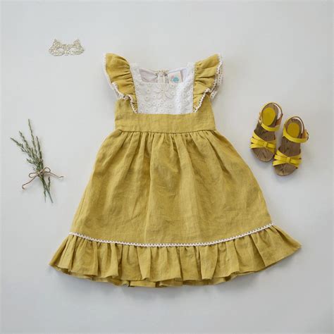 Flutter Dress - Buttercup Linen #littlegirlsdress #summer #musturd | Baby dress, Kids outfits ...