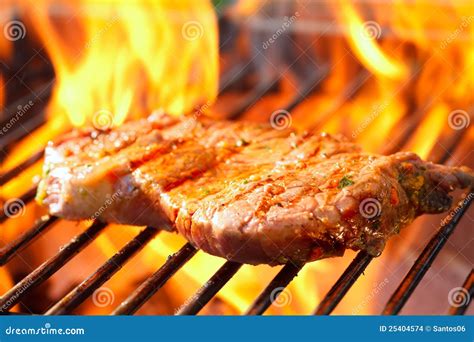 Steak On Grill With Flames Stock Images - Image: 25404574