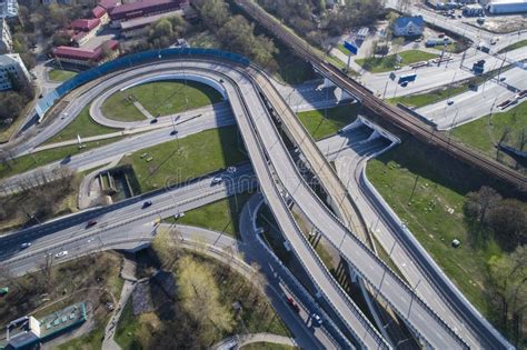 Aerial View of a Freeway Intersection Stock Photo - Image of green ...