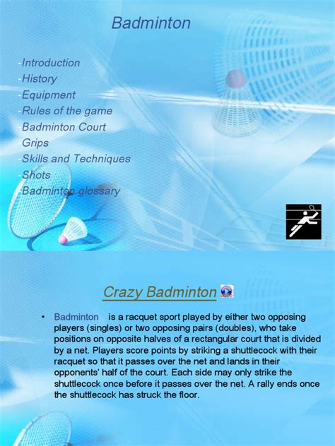 Badminton Presentation about know how.ppt | Athletic Sports | Games Of Physical Skill