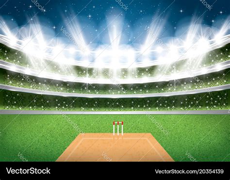 Cricket stadium with spotlights Royalty Free Vector Image