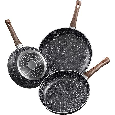 Induction Hob Pan Set – 3pcs Non Stick Chefs Pans – Kitchen Marble Frying Pan Set – Kitchen ...