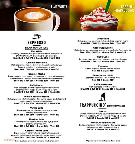 Printable Starbucks Menu