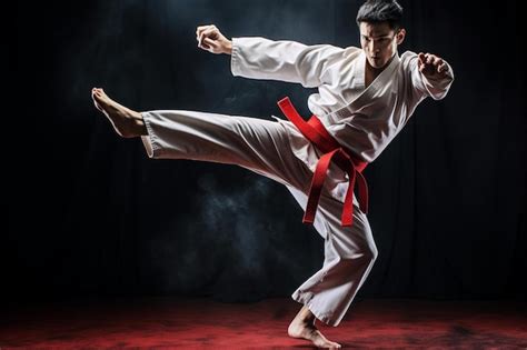 Premium AI Image | a man in a white belt is practicing karate.