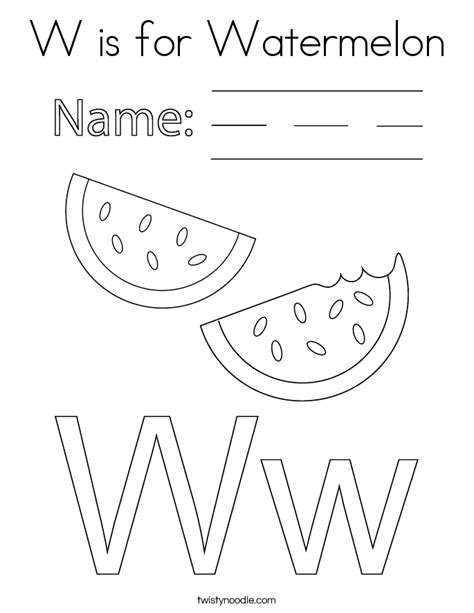 W is for Watermelon Coloring Page - Twisty Noodle