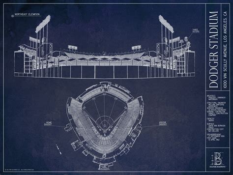 Dodger Stadium Blueprint Mural - Murals Your Way