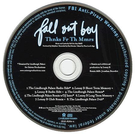 Fall Out Boy - Thnks Fr Th Mmrs (Remixes) (2007, CD) | Discogs