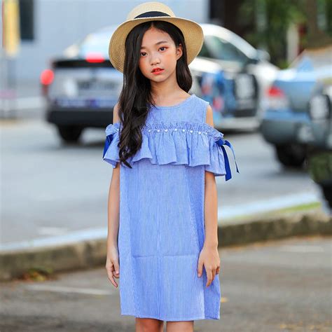 girls striped summer dress 2019 big girls dresses for kids party princess dress children girl ...