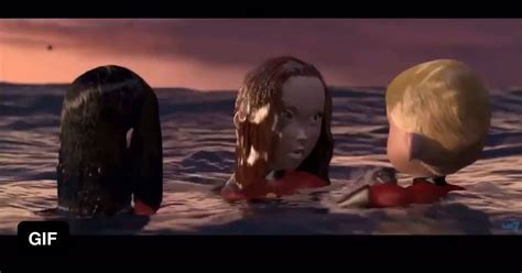 In "The Incredibles" (2004) Helen first sees the reflection of the plane in the water and then ...