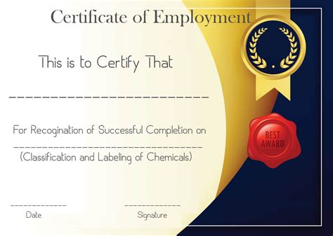 Free Sample Certificate Of Employment Template | Certificate In Good Job Certificate Template ...