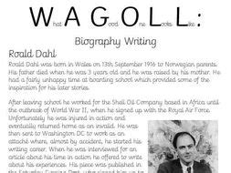 Roald Dahl Biography Writing WAGOLL | Teaching Resources