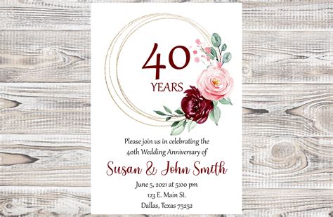 40th Wedding Anniversary Invitation, Ruby Anniversary - Etsy