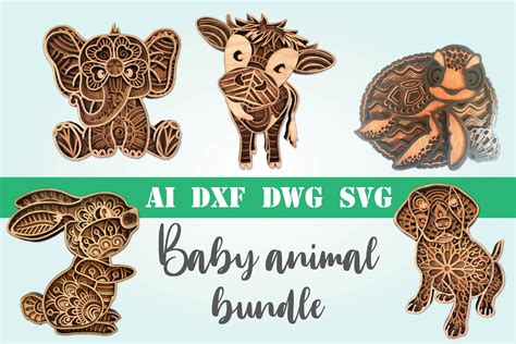 Animal bundle 3d svg layered Multi layer mandala Baby animal (1024463 ...