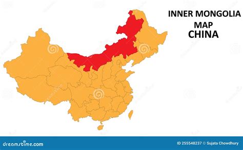 Inner Mongolia Province Map Highlighted On China Map With Detailed State And Region Outline ...