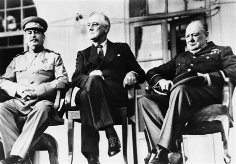 "The Big Three," Joseph Stalin, Franklin Delano Roosevelt, and Winston Churchill meet in Tehran ...