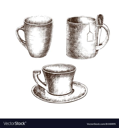 Set of cups with hand-drawing style Royalty Free Vector