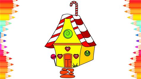 How to Draw Candy House for Kids. DIY Coloring Pages.Art for Kids. Step ...