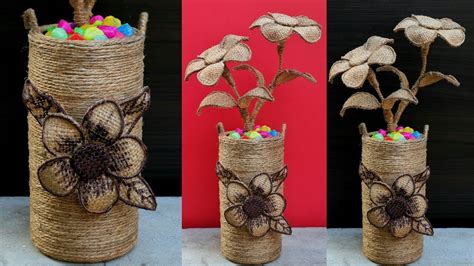 How to make decorative Jute flower vase | DIY Jute Flower Pot | Best ...