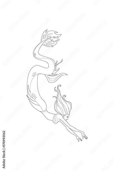 Beautiful cartoon mermaid or siren. Sea theme. Hand drawing isolated ...