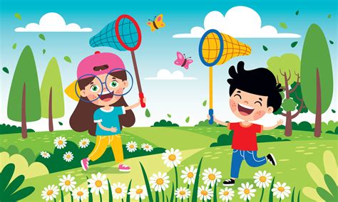 Spring Season With Cartoon Children 13474090 Vector Art at Vecteezy