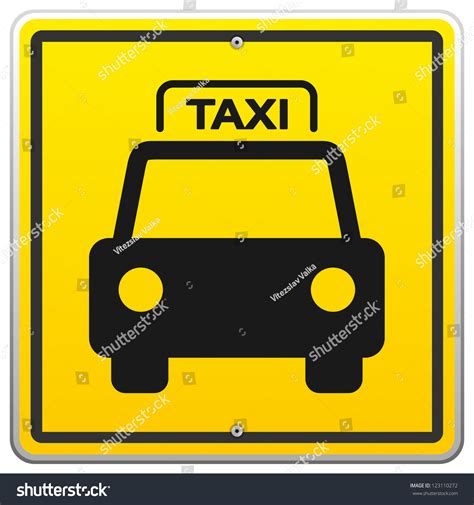 Taxi Sign In New York - Illustration Of Yellow Taxicab Roadsign With Black Car - 123110272 ...