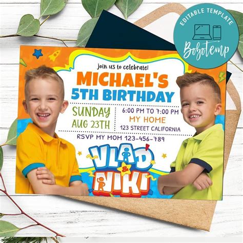 Vlad and niki Birthday Invitation Customizable Template DIY | Bobotemp ...