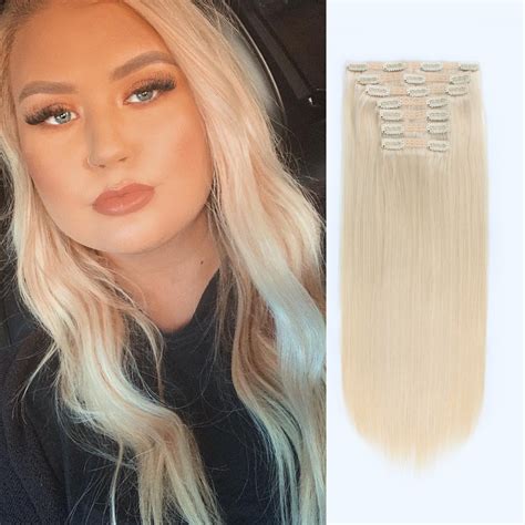 120G Platinum Blonde 60# Clip in Hair Extensions | AmazingBeautyHair