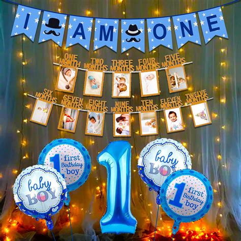 Party Propz 1st Birthday Decoration Items - 8 Pcs, 12 Months Photo Banner For Birthday ...