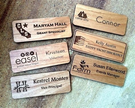 wooden name tags - Google Search | Name badges, Magnetic name tags ...