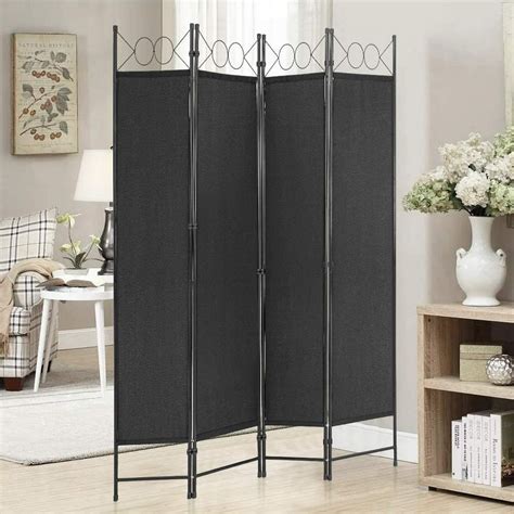 4 Panel Room Divider 6.8FT Steel Frame Screen Folding Privacy Divider ...