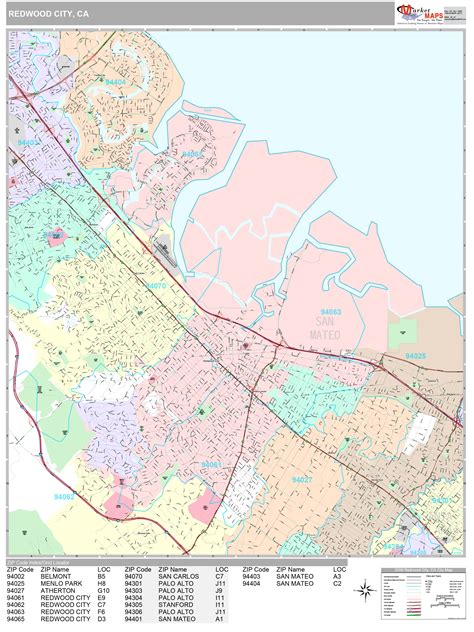 Redwood City California Wall Map (Premium Style) by MarketMAPS