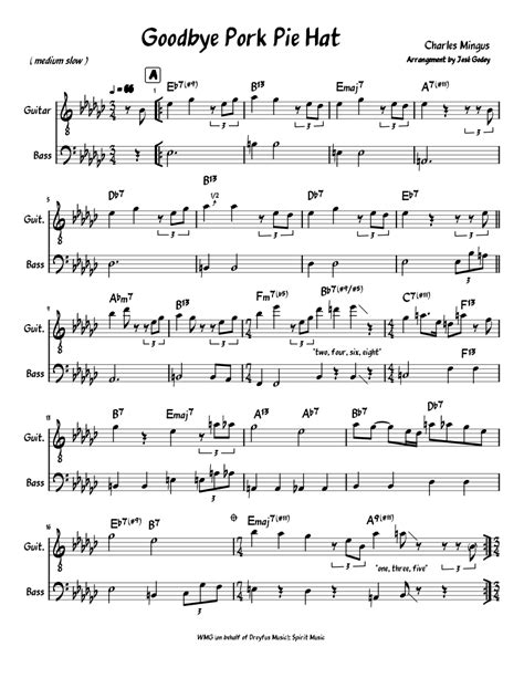 Goodbye Pork Pie Hat Sheet music for Guitar, Bass guitar (Mixed Duet) | Musescore.com