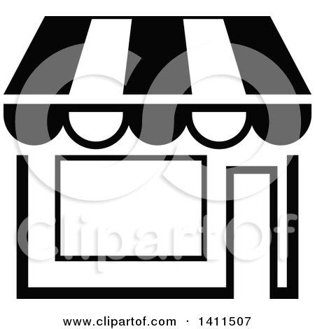 Clipart of a Black and White Shop Building Icon - Royalty Free Vector ...