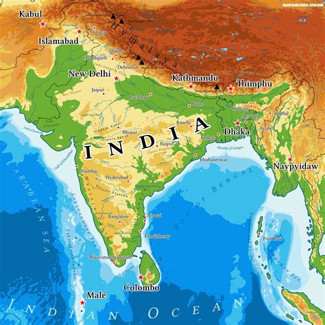 ⊛ Mapa de la India 🥇| Político & Físico Grande Para Imprimir · 2024