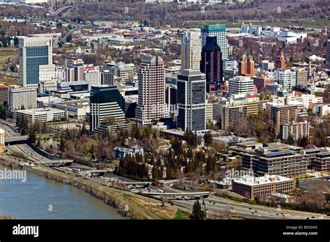 aerial view above Sacramento California skyline and skyscrapers Stock Photo - Alamy