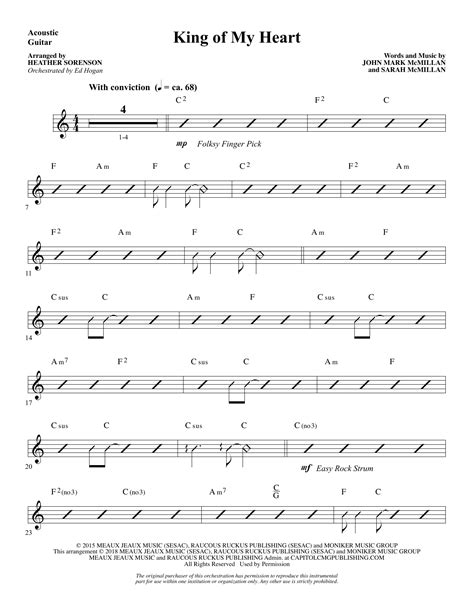 King of My Heart (arr. Heather Sorenson) - Acoustic Guitar Sheet Music | Kutless | Choir ...