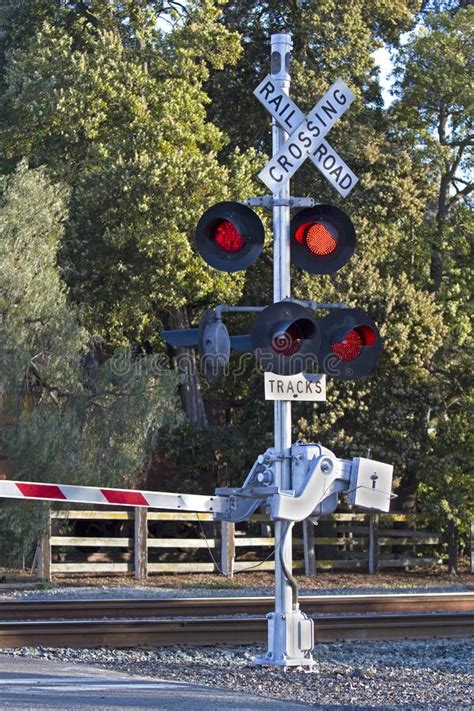 Activated Railroad Crossing Signal Stock Image - Image of control, safe ...