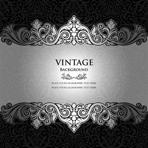 Abstract background with antique, luxury black and gold vintage frame, victorian banner, damask ...